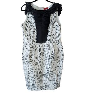 Carolina Herrera Polka Dot Ruffle Black White Sleeveless Dress Size 12